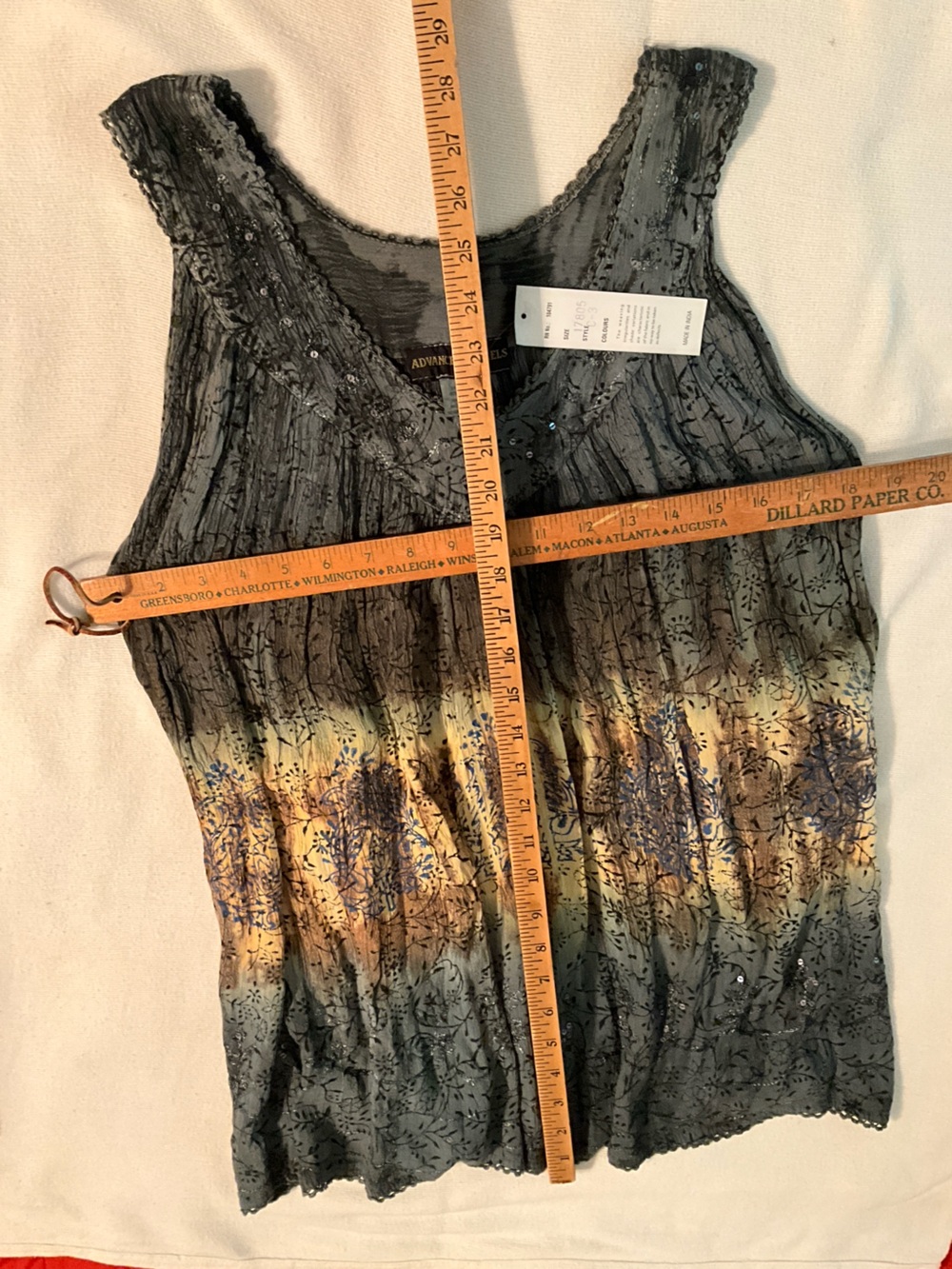 NWT ADVANCE APPARELS Gauze Gray Tank Top with Yellow and Brown Tie-Dye Band - Picture 3 of 5